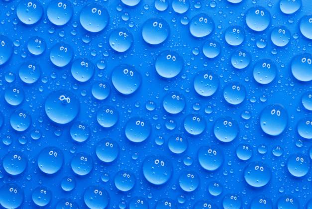 Close-up, Macro from many Drops of water, Droplets, at a blue Surface ...