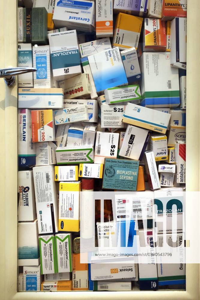 Medicine cabinet with Medicine boxes, Drugs to Treatment mental Diseases