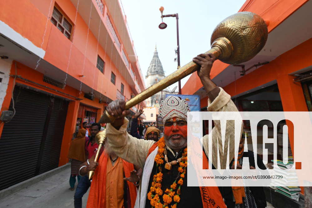 Ayodhya India January A Man Hold A Gada Shouting Jai Shri Ram Near