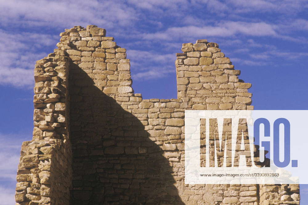 Adobe brick wall circa 1060 AD Chaco Canyon Indian ruins The