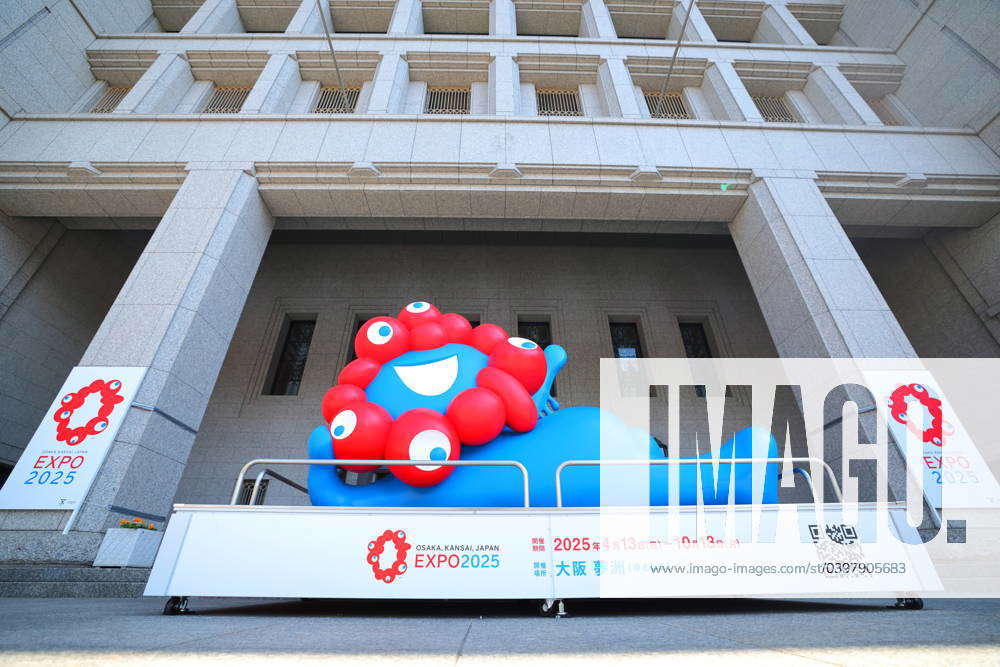 A statue of Myaku-Myaku, the mascot for the 2025 World Expo in Osaka ...