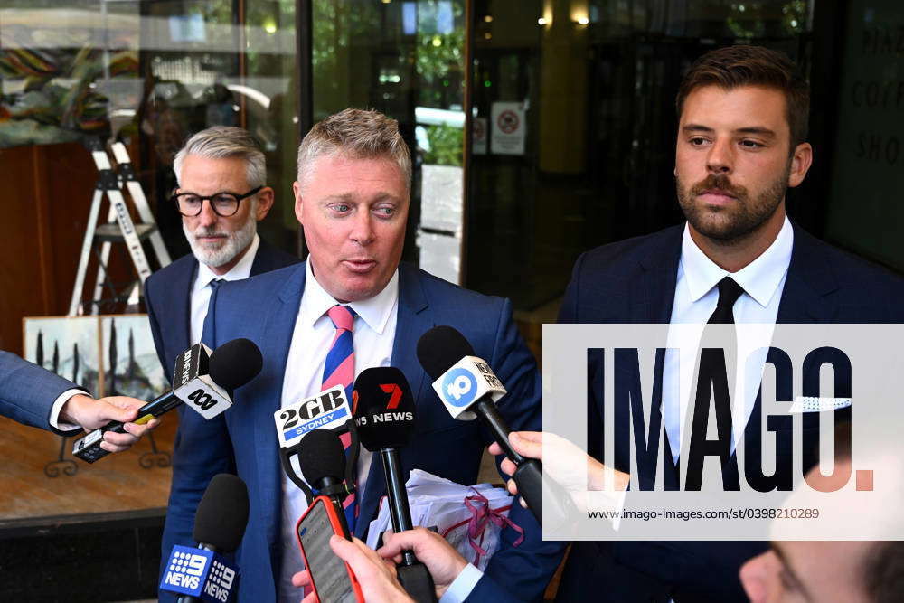 DANIEL KENEALLY COURT, Lawyer Paul McGirr (centre) speaks to media ...