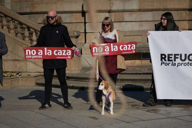 Protest against hunting with dogs in Spain - 04 Feb 2024 A dogo ...