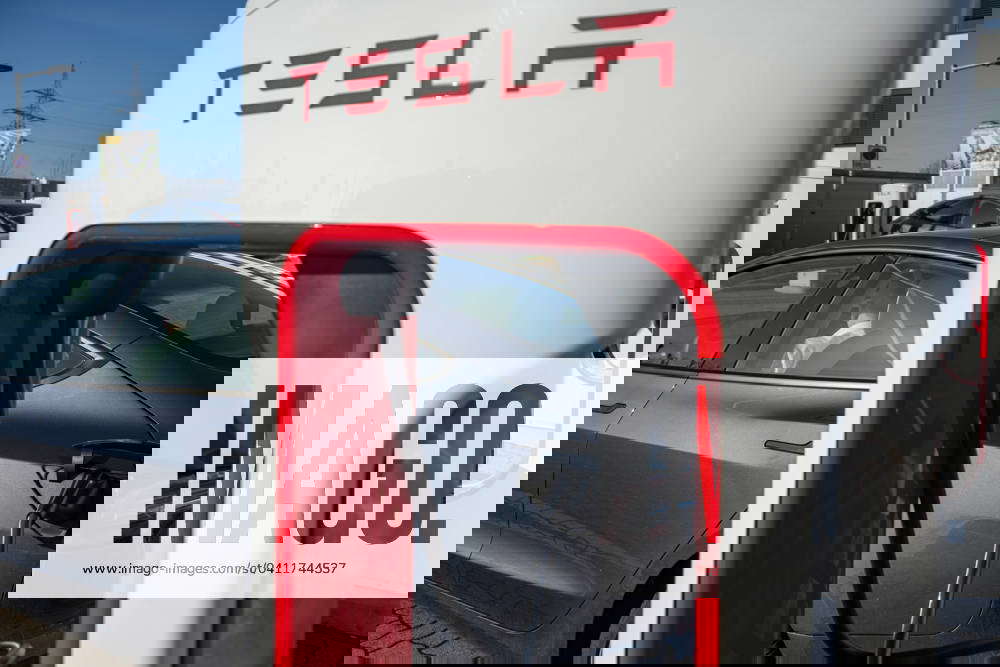 Tesla Supercharger charging station in action 05 02 2024, Limburg