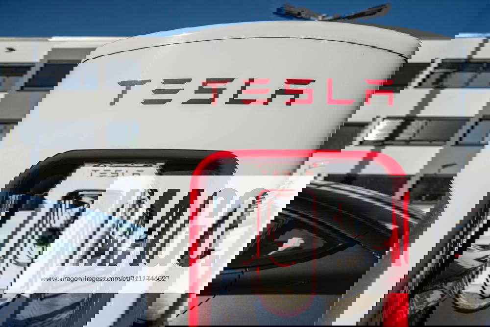 Tesla Supercharger charging station in action 05 02 2024, Limburg