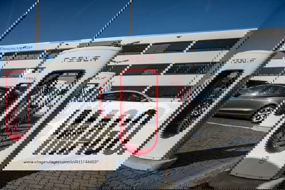 Tesla Supercharger charging station in action 05 02 2024, Limburg