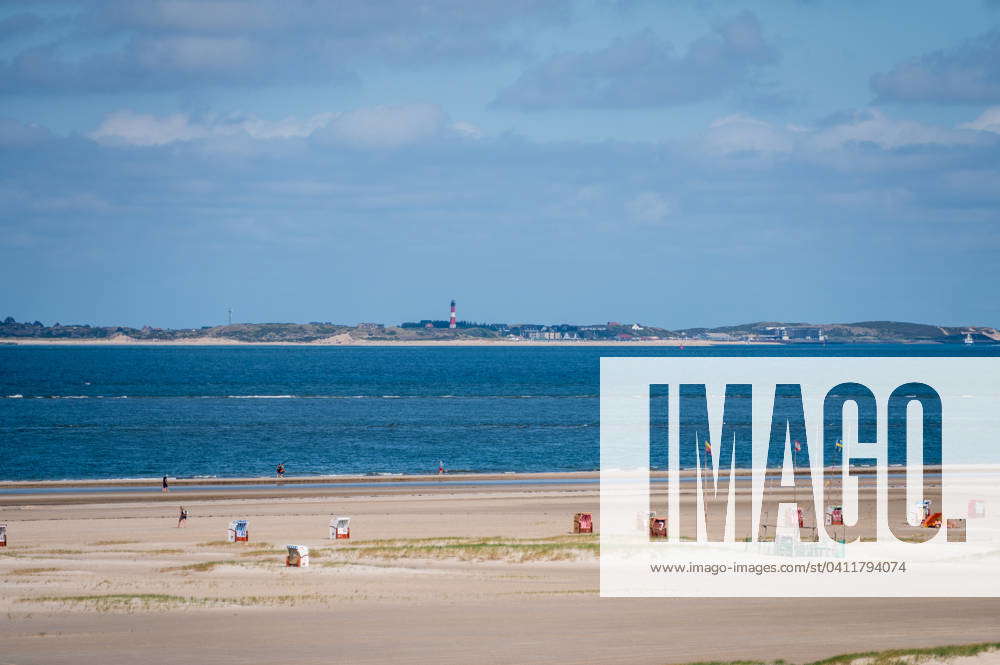 Amrum beach view from the beach of Norddorf with beach chairs on the ...