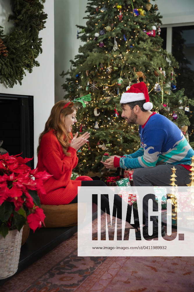 Romantic couple celebrating Christmas Dallas Texas USA