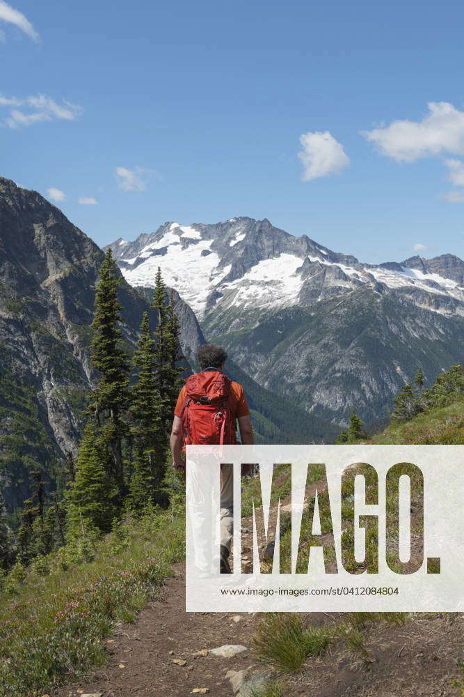 Hiker on Fisher Creek Trail, North Cascades National Park Washington ...