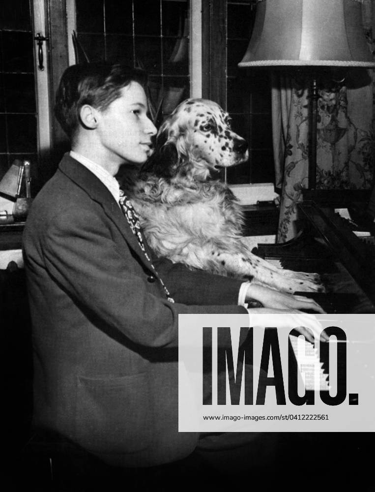 Glenn Gould playing the piano, with his dog Nickey, 1947 (b w photo ...