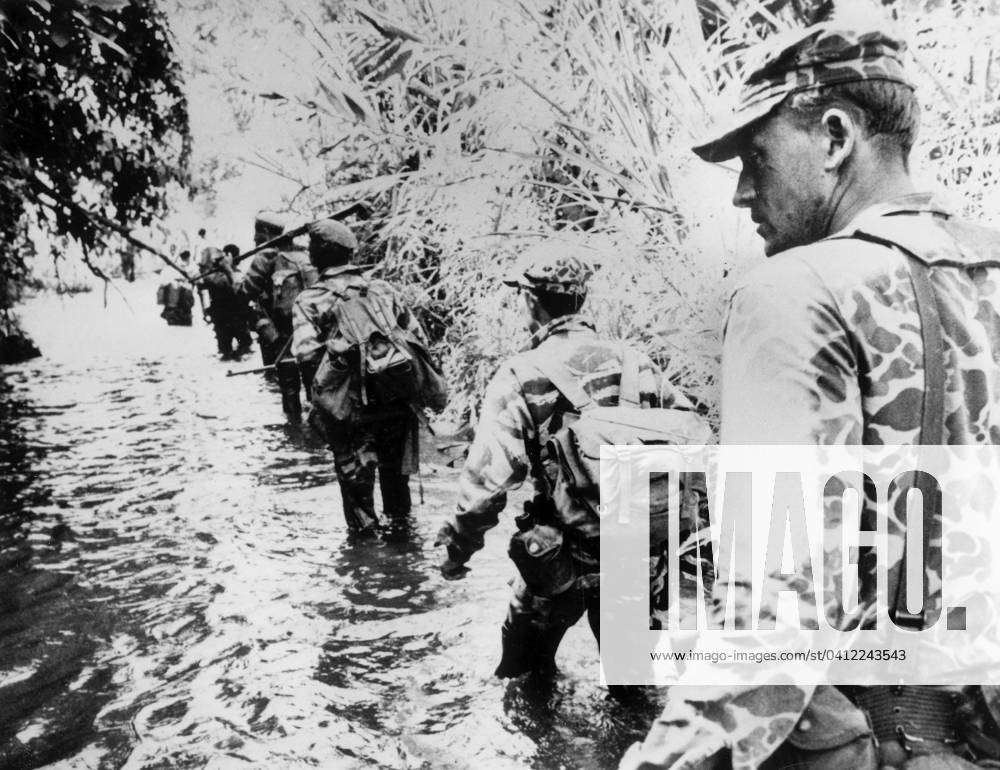 American Officer with South Vietnamese Troops, March 1965 (b w photo ...