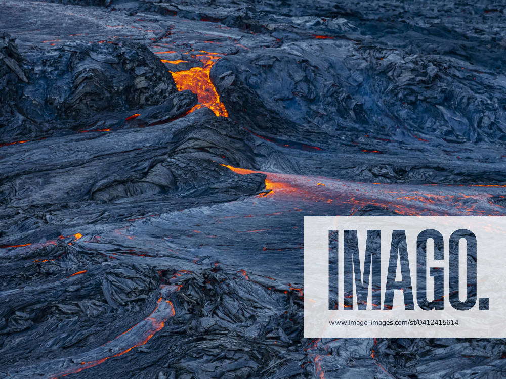 Hot Lava Flowing From Fagradalsfjall Crater Volcanic Eruption At