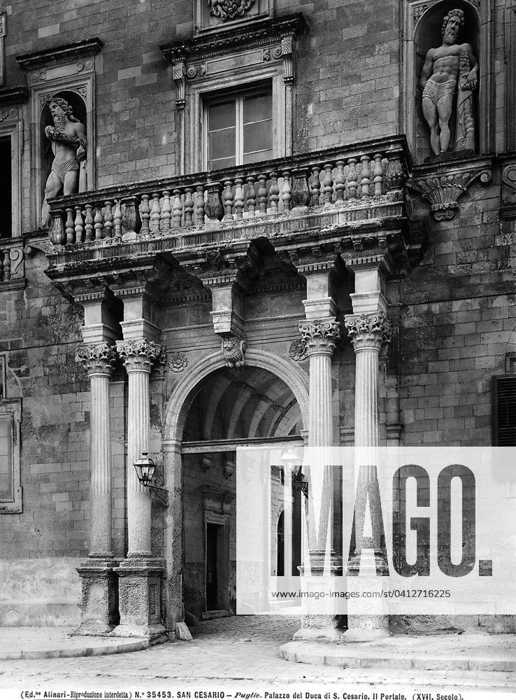 View of the entrance portal, facade of the ducal palace in San Cesario ...