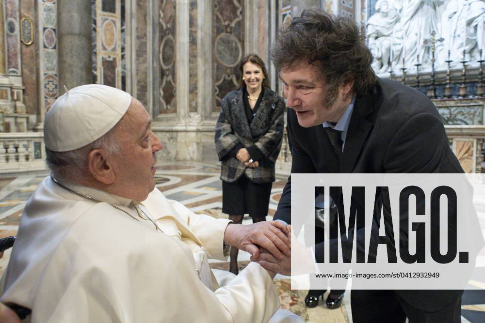 ITALY POPE FRANCIS GREETING ARGENTINE PRESIDENT JAVIER MILEI AT THE