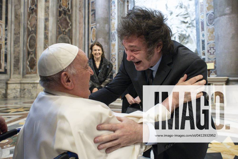 ITALY POPE FRANCIS GREETING ARGENTINE PRESIDENT JAVIER MILEI AT THE