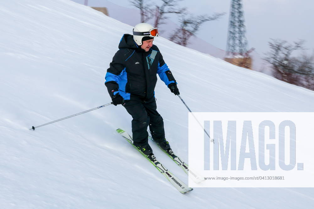 NORTH KOREA - FEBRUARY 11, 2024: A Russian man skiing at the Masikryong ...