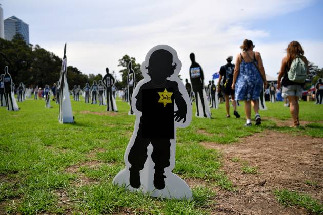 SYDNEY ANTI SEMITISM RALLY, Cardboard cut outs representing members of ...