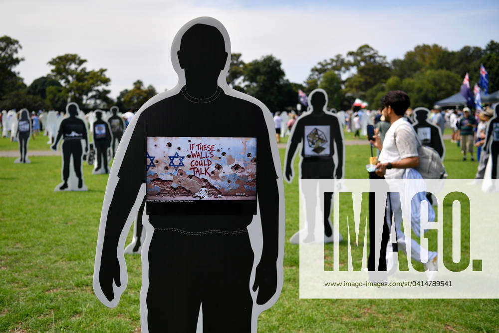 SYDNEY ANTI SEMITISM RALLY, Cardboard cut outs representing members of ...