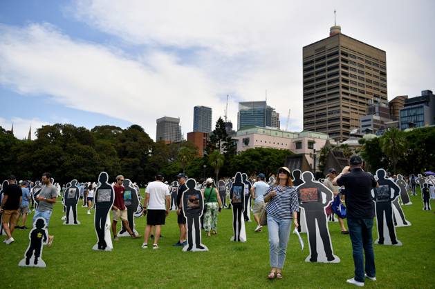 SYDNEY ANTI SEMITISM RALLY, Cardboard cut outs representing members of ...