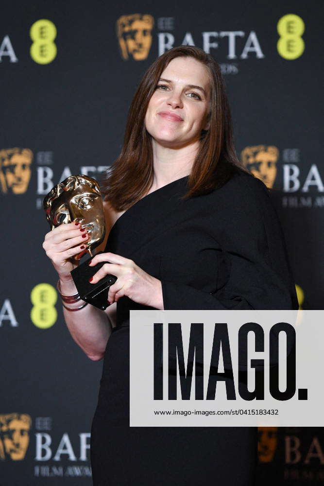 EE BAFTA Press Room London Jennifer Lame poses with the Editing Award