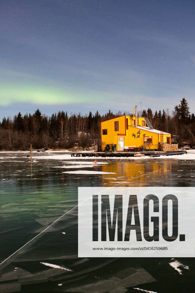 Giant Mine townsite and Aurora Borealis, Northwest Territories, Canada