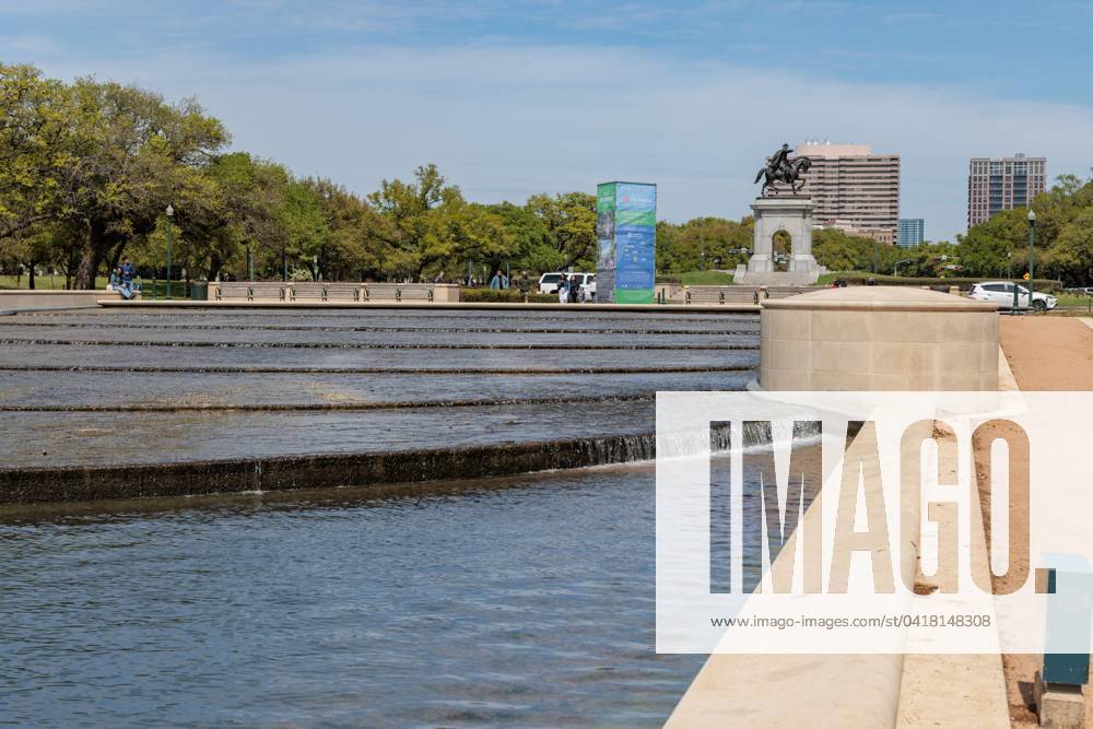 Bronze sculpture of Sam Houston behind the Mary Gibbs and Jesse H ...