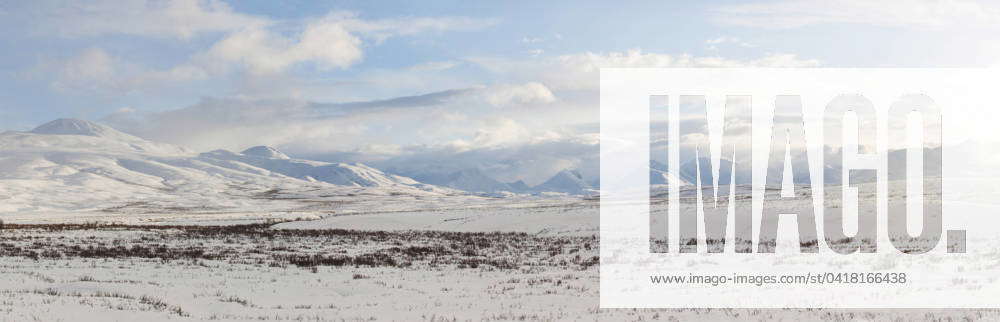 Winter scenic looking back to the McKenzie Mountain range near the ...