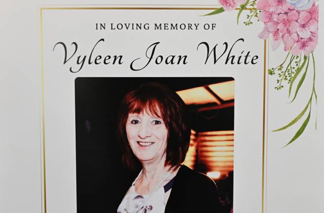 VYLEEN WHITE FUNERAL, The order of service booklet is seen at he ...