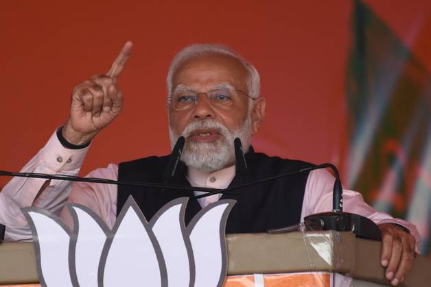 India: Prime Minister Narendra Modi addresses during a public meeting ...