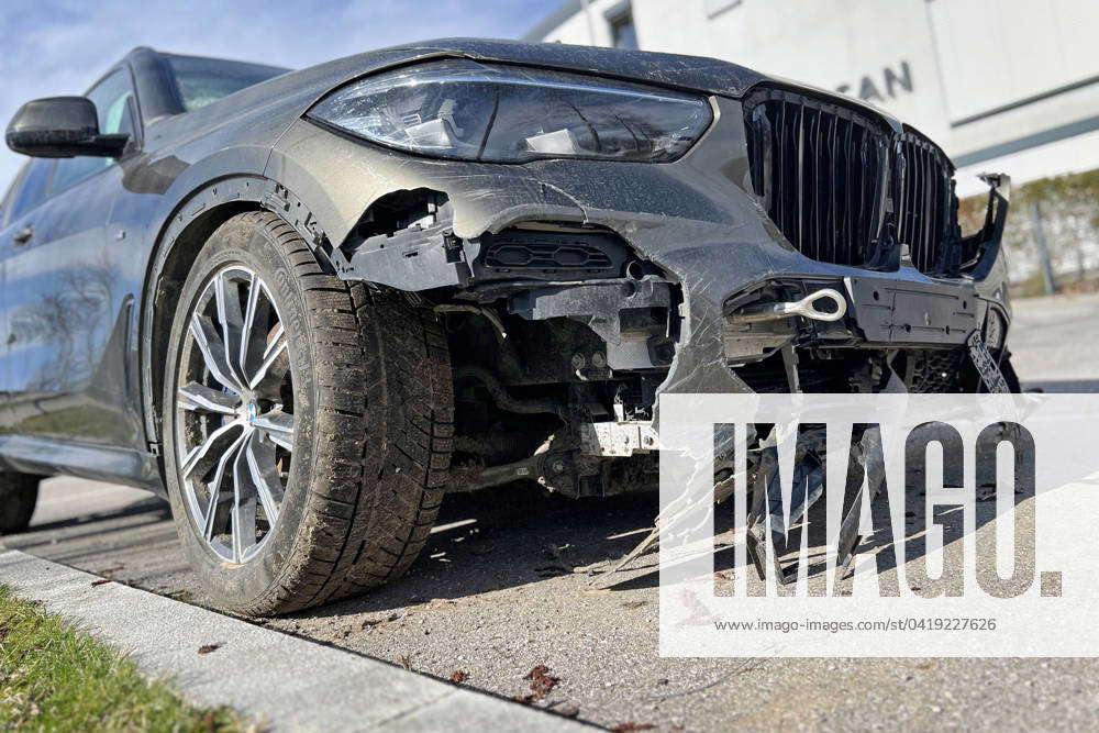 Car accident, a battered car, BMW with front-end damage, accident ...