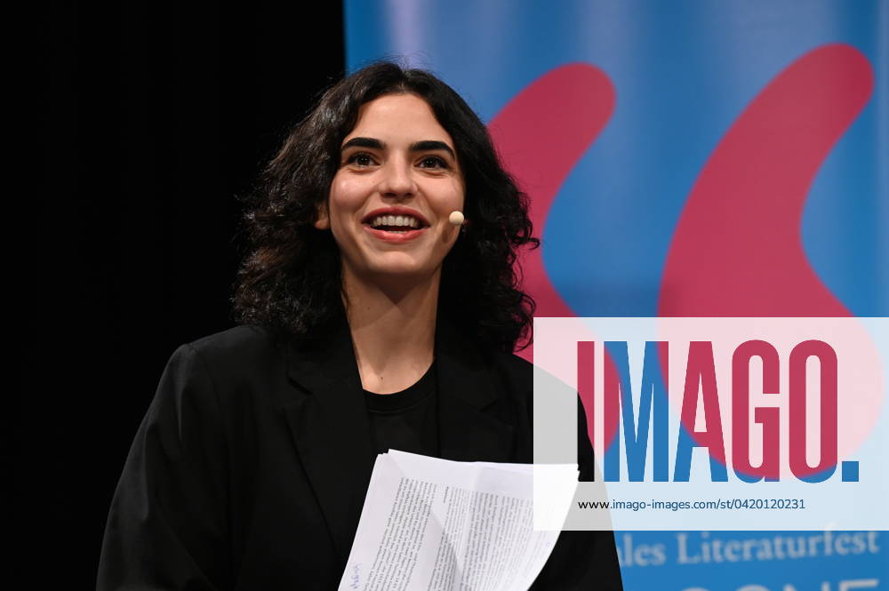 Presenter Miryam Schellbach reads at Lit Cologne, the international