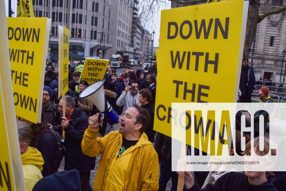 Anti-monarchy protest outside Westminster Abbey on Commonwealth Day in ...