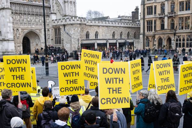 Anti Monarchy rally at Westminster Abbey in London - 11 Mar 2024 Anti ...