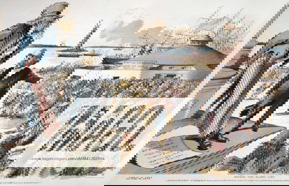 IMMIGRATION CARTOON, 1891. Where The Blame Lies. American cartoon by