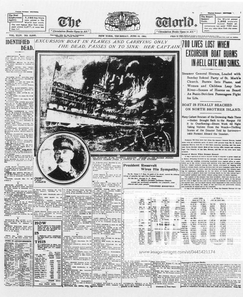 STEAMSHIP ACCIDENT, 1904. Front page of the New York newspaper The ...