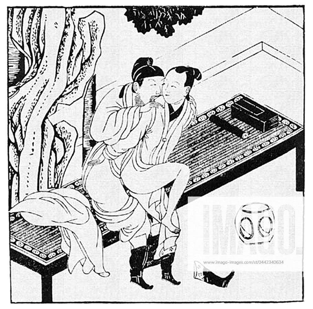 China: The Way of the Academicians . Satirical image onf two gay men making  love, from the Hua Ying