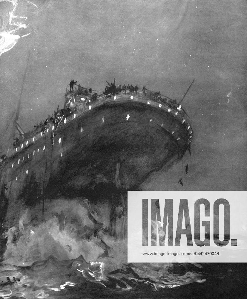 TITANIC: SINKING, 1912. The Titanic 15 minutes before she sank, on the ...