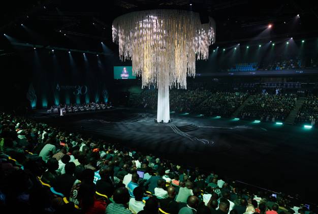 The official commemoration ceremony pictured at the BK Arena in Kigali ...