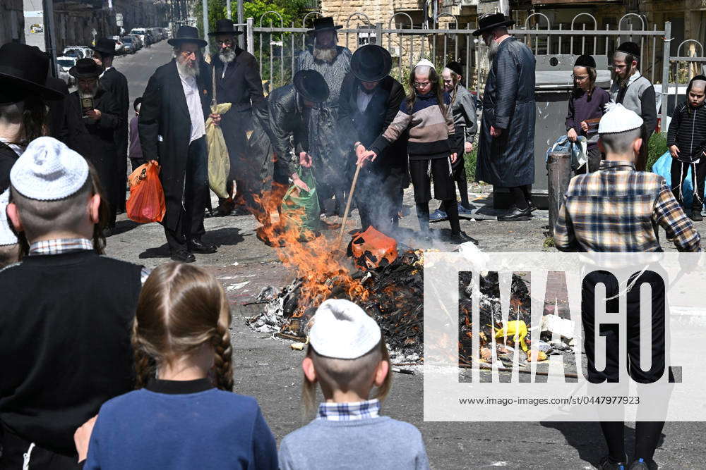 Ultra-Orthodox Jews burn leavened items before the start at sundown of ...