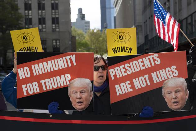 April 25, 2024, New York, New York, USA: An Anti-Trump Protester Holds ...