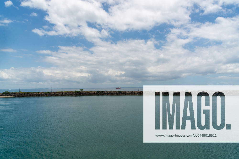 View of the sea from Baia de Todos os Santos located in Salvador, Bahia ...