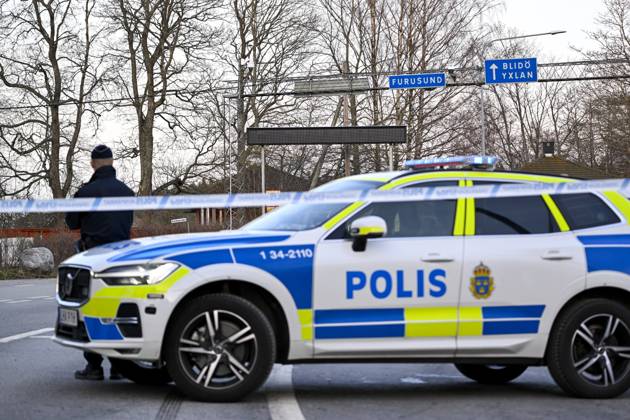 FURUSUND, SWEDEN 20240428 A car drove through the gate of a car ferry ...