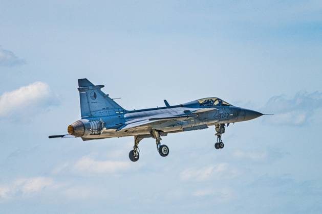 Fighter aircraft JAS-39 Gripen at the 22nd Helicopter Air Base open day ...