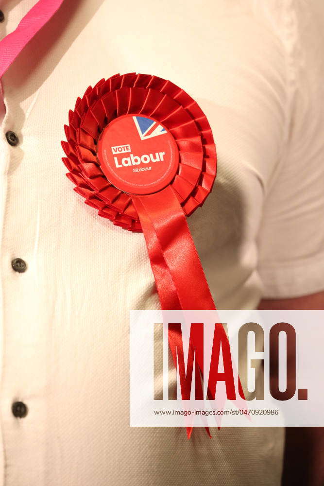 A red Vote Labour rosette. Voting forms are in, and counting has begun ...