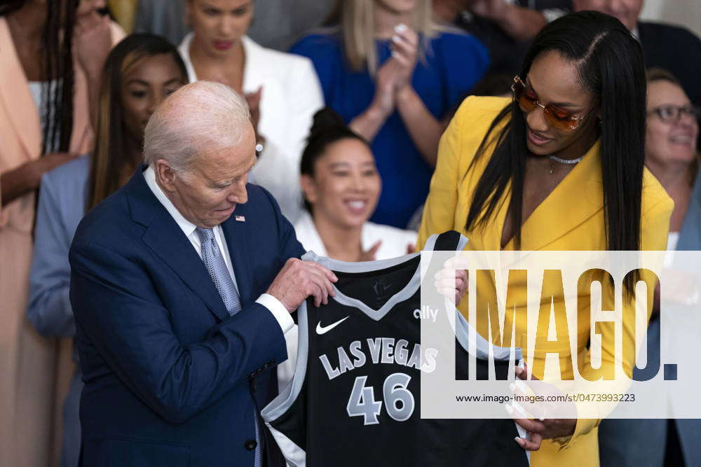 Las Vegas Aces Center A ja Wilson gives President Joe Biden a jersey ...