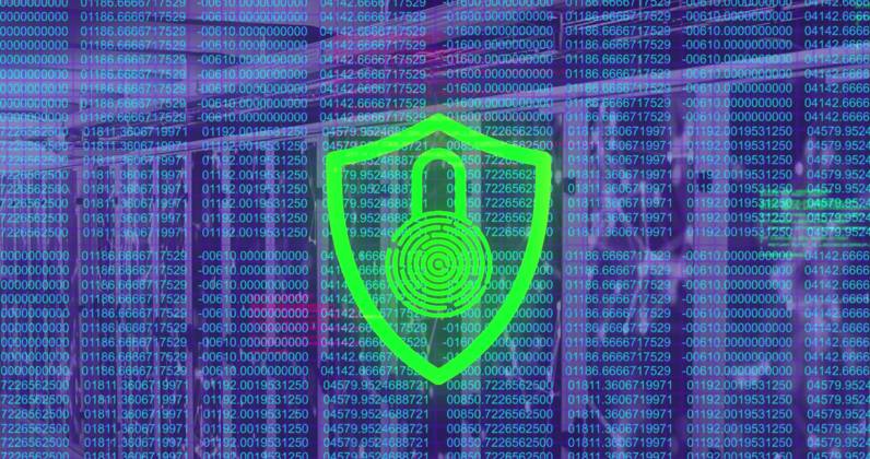 Image of data processing over padlock and server room. Global business ...