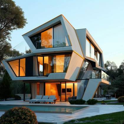 An AI generated illustration of a modern home with expansive windows ...