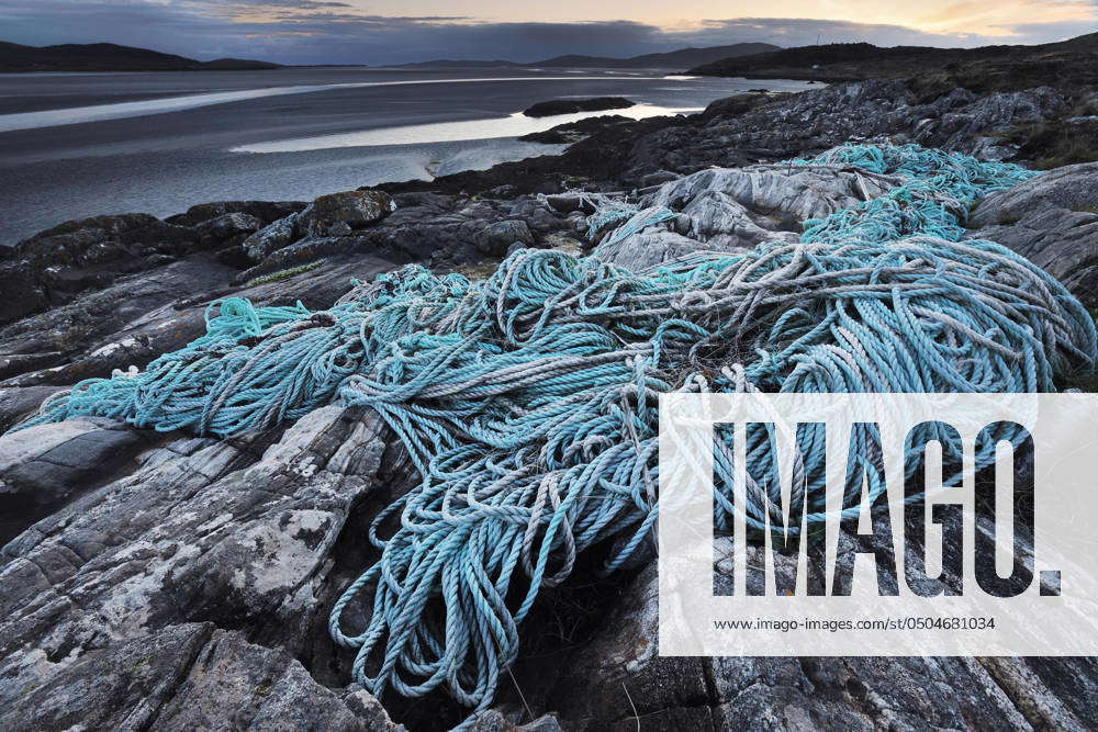 Ocean Pollution Ropes Marine plastic pollution with discarded plastic rope and commercial ...