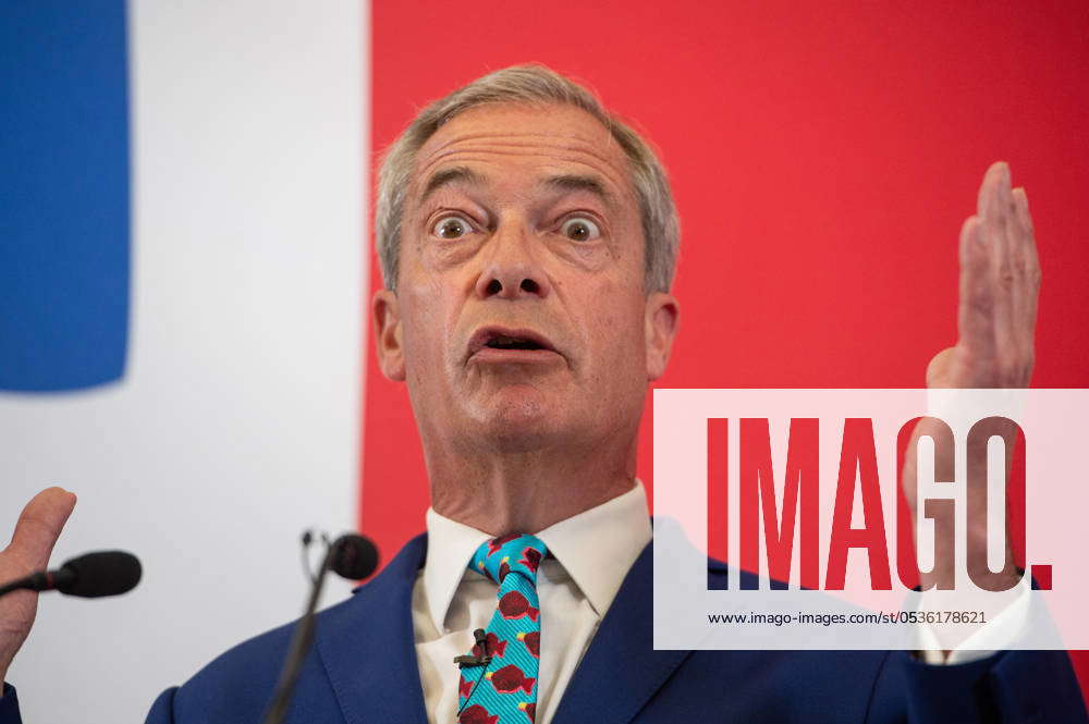 June 10, 2024, London, England, United Kingdom: NIGEL FARAGE speaks at ...