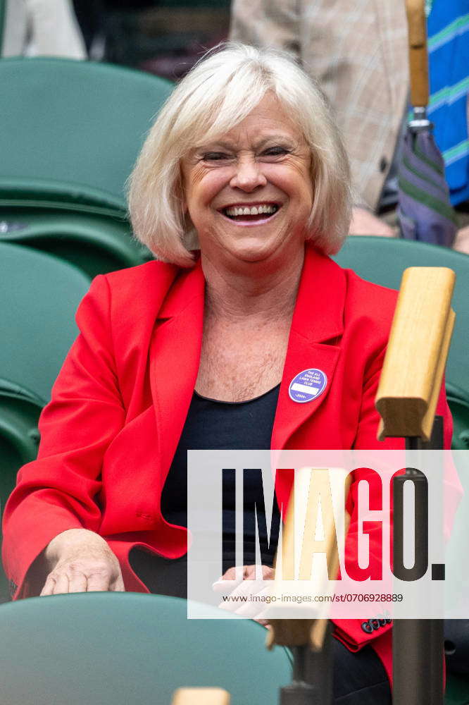 Sue Barker in the Royal Box watches the third round of the Wimbledon ...